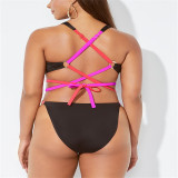 Plus Size Women Hollow Strap Backless Sexy One-Piece Swimwear