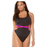 Plus Size Women Hollow Strap Backless Sexy One-Piece Swimwear