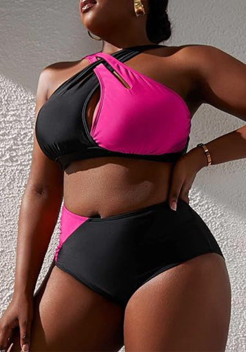 Plus Size Women Color Block Two Pieces Swimwear