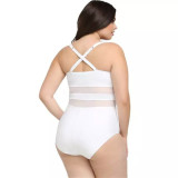 Plus Size Women Solid Mesh Patchwork Underwire Backless One-Piece Swimwear