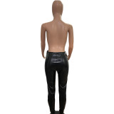 Women Stretch Belted Casual Pu Leather Pants