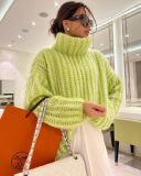 Women winter knitting outfit fluffy long sleeve sweater
