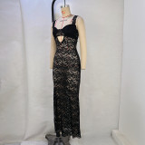 Women lace See-Through Hollow Bodycon Maxi Dress