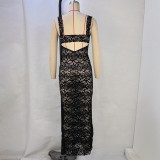 Women lace See-Through Hollow Bodycon Maxi Dress