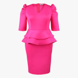 Fake Two Piece Style Cocktail Party Ruffled High Waist Bodycon Dress