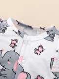 Infant And Toddler Spring And Autumn Baby Elephant Print Long-Sleeved Jumpsuit + Headwear