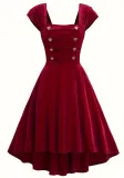 Women's Palace Style Retro Short Sleeve High Waist Chic A-Line Dress