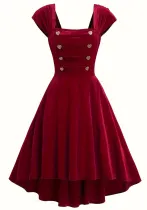 Women's Palace Style Retro Short Sleeve High Waist Chic A-Line Dress