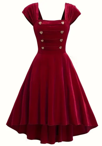 Women's Palace Style Retro Short Sleeve High Waist Chic A-Line Dress