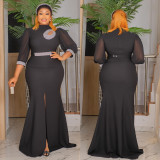 Fashion Women's Sexy Slit Dress Africa Plus Size Women's Solid Color Long Gown