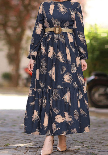 Women's Graffiti Belted Fashion Chic Muslim Dress