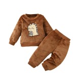 Spring And Autumn Baby Dinosaur Embroidered Long-Sleeved Top + Solid Color Trousers Two-Piece Set