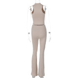 Women's Winter Highneck Sleeveless Vest Bell Bottom Pants Fashion Casual Two-Piece Set For Women