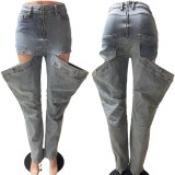 Fashionable Women's Clothing Stretch Casual Hollow Denim Pants