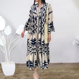 Plus Size Women's Spring Printed Loose Bohemian Dress For Women