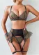 Embroidered Lace Patchwork Mesh Ruffled Sexy Garter Bikini Four-Piece Set Sexy Lingerie For Women