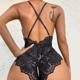 Sexy Hollow Lace Deep V Crotch One-Piece Sexy Lingerie