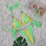 Sexy Crystal Diamond Color Patchwork Lace-Up Bikini Swimsuit Holidays Two Pieces Women's Swimwear