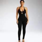 Spring Women's Sexy Casual Straps Low Neck High Waist Slim Long Jumpsuit
