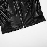 Women's Spring Long-Sleeved Zipper Crop Top Elastic Waist Shorts Two Piece Set