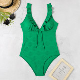 Fashionable And Sexy Ruffled V Neck Tight Fitting One-Piece Swimsuit