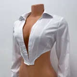 Spring Women's Sexy Long Sleeve White Shirt Women's Cropped Top