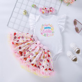 Baby Clothes Cartoon Rabbit Printed Flying Sleeves Bodysuit Skirt Two Piece Set