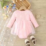 Baby Girl Spring And Autumn Style Harried Newborn Clothes Baby Girl Solid Color Ribbed Long-Sleeved Mesh Harried Dress