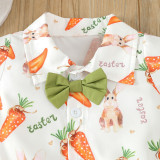 Spring Boys Easter Cartoon Rabbit Carrot Printed Short-Sleeved T-Shirt Overalls Gentleman Suit