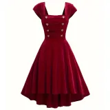 Women's Palace Style Retro Short Sleeve High Waist Chic A-Line Dress