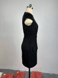 Women's Summer Chic Sequin Slim Fit Short Sleeve Black Bodycon Dress