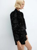 Winter And Spring Fashion Sexy Sequins Long Sleeve Shorts Set For Women