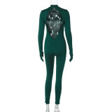 Women's Spring Fashion Sexy Low Back Slim Solid Color Long Sleeve Jumpsuit