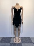 Sexy Bow-Embellished Beaded Slit Strap Bodycon Dress