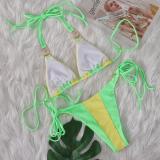 Sexy Crystal Diamond Color Patchwork Lace-Up Bikini Swimsuit Holidays Two Pieces Women's Swimwear