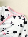 Winter And Spring Style For Infants Children Cow Print Long-Sleeved Jumpsuit + Headwear