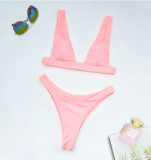 Sexy Solid Color Two Pieces Bikini Swimsuit For Women