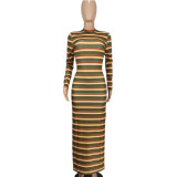 Women's Sexy Slit Ribbed Striped Dress