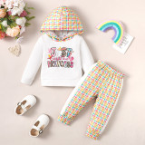 Girls Spring And Autumn Letter Printed Long-Sleeved Top + Printed Trousers Two-Piece Set