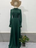 Spring Long-Sleeved Slim Waisted Puff-Sleeved Green Dress