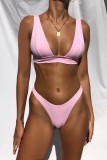 Sexy Solid Color Two Pieces Bikini Swimsuit For Women