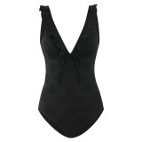 Fashionable And Sexy Ruffled V Neck Tight Fitting One-Piece Swimsuit