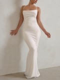 Straps Backless White Sequined Wedding Dress Formal Party Long Gown