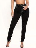 Style Streetwear Back Pocket Butterfly Embroidered Stretch Denim Pants