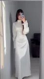 Autumn Pleated Slim Waist Lace-Up Long Dress