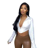 Spring Women's Sexy Long Sleeve White Shirt Women's Cropped Top