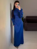 Autumn Pleated Slim Waist Lace-Up Long Dress