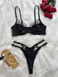 Embroidered Mesh And Sexy Hollow Push-Up Bra Thong Sexy Lingerie Two-Piece Set