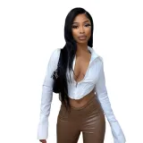 Spring Women's Sexy Long Sleeve White Shirt Women's Cropped Top
