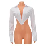 Spring Women's Sexy Long Sleeve White Shirt Women's Cropped Top